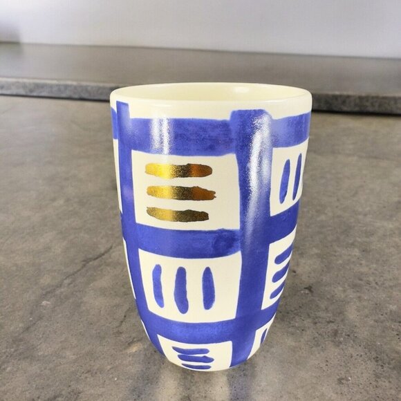 Crafted by Wainwright Pompeii White Blue Gold Tall Coffee Mug Cup Ceramic Mug - Picture 2 of 13